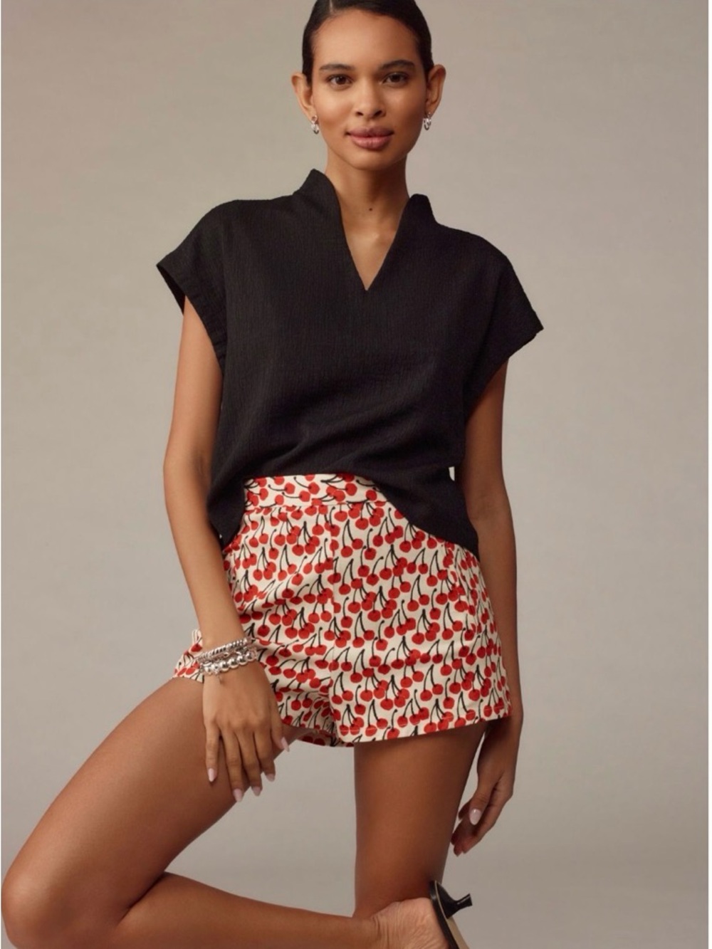 Maeve short-sleeved textured popover blouse